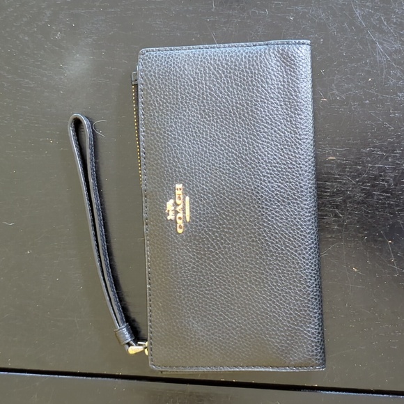 Coach Black Leather Zipper Wallet Wristlet - Picture 1 of 4